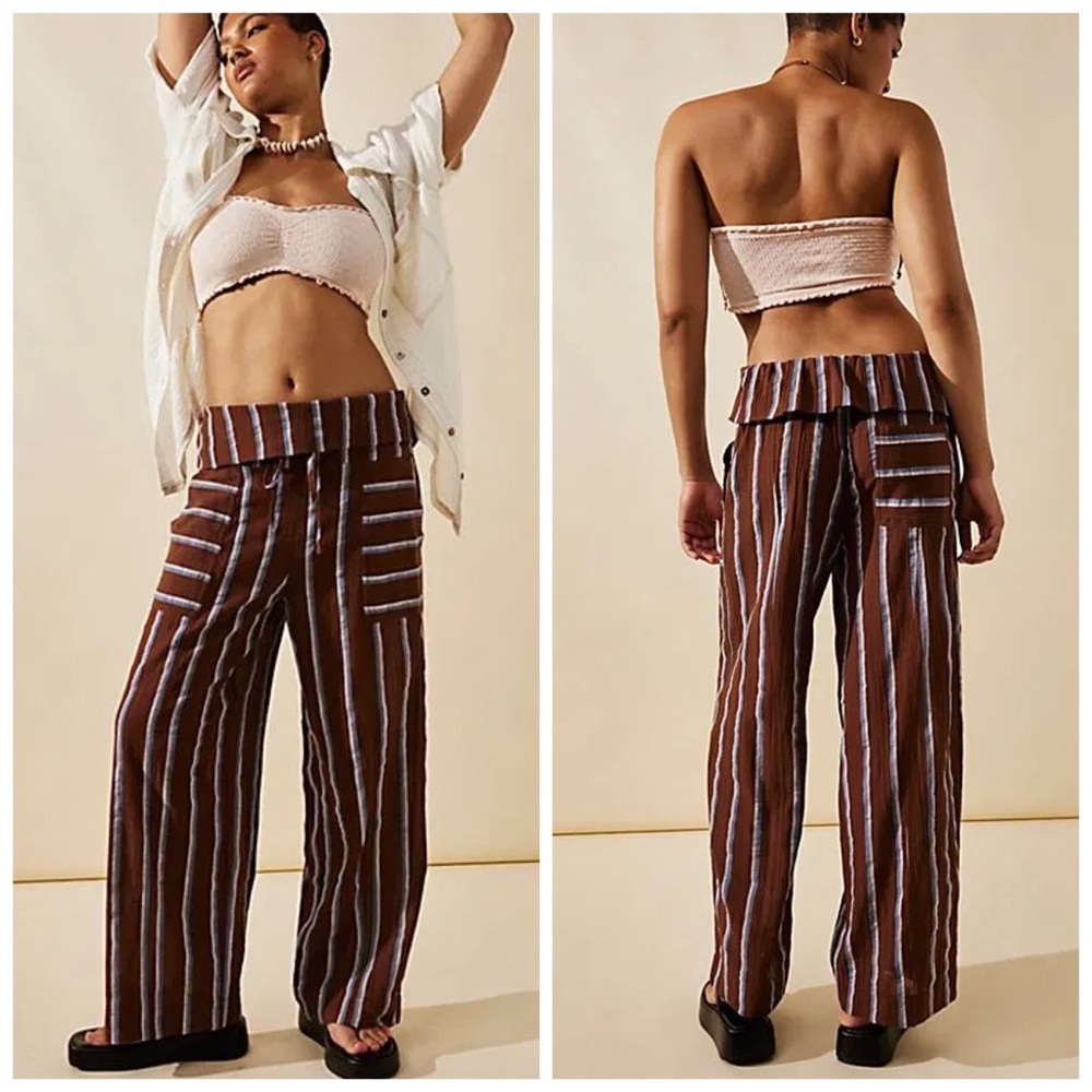 Free peoplele come to play striped wide leg cropped pants
